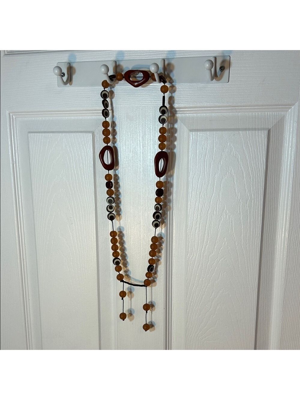 Boho Beaded Statement Necklace – Brown, Amber & Cream Tones